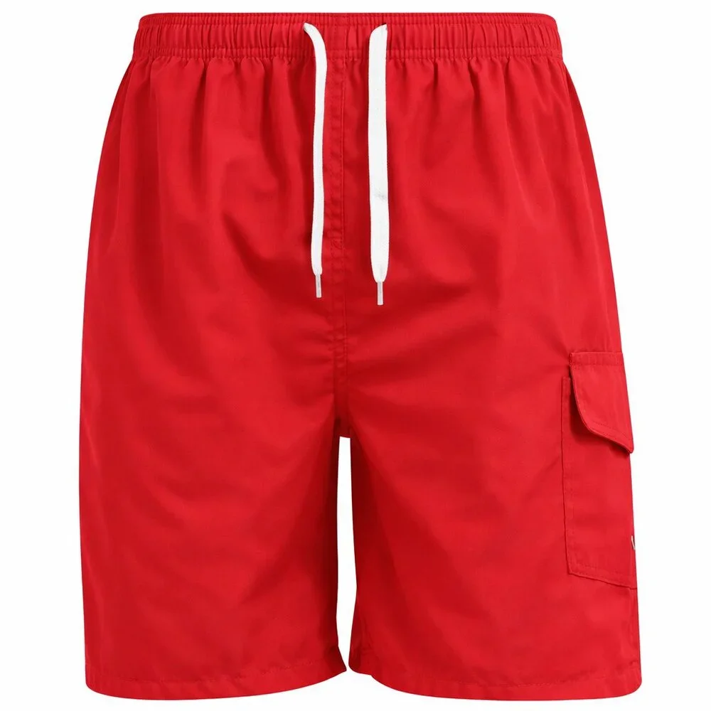 Men’s Red Swim Trunks Cargo Pocket Mesh Lined Quick Dry Beach Shorts, NEW - Picture 2 of 7